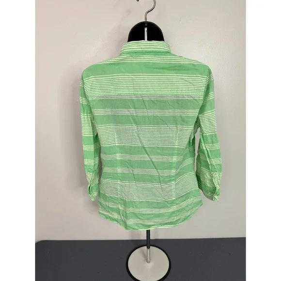 JCP Women's Button Down Long Sleeve Cotton Stripe Shirt Green Size Medium FLAW - Picture 6 of 6